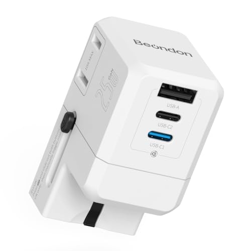BEONDON Universal Travel Adapter 25W USB-C PD Charger Worldwide Plug - color: White-25