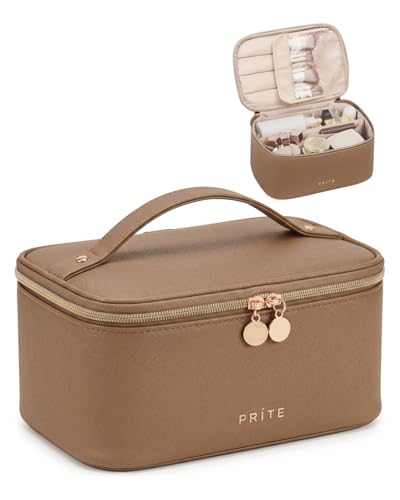 Prite Makeup Bag Travel Cosmetic Case, Women Toiletry Bag Organizer, Brown - color: Brown