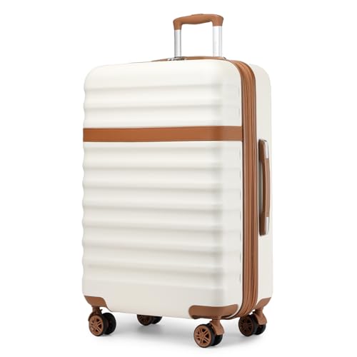 Kono Checked Luggage 28in Expandable Hardside TSA Lock Cream | Large Size Spinner Wheels Lightweight Capacity and Lighter Weight Suitable accommodate itineraries of more than 10 days - color: Cream White, size: Checked-large 28-inch