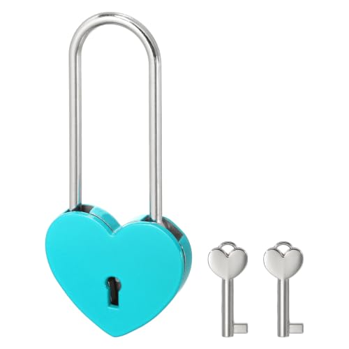 PATIKIL Mini Heart Lock w/Key 1.8x3.9 Heart Shaped Padlock Blue - color: Blue, size: 1.8"x3.9"
