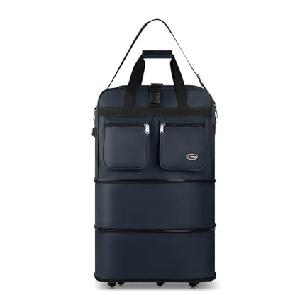 36'' Expandable Rolling Duffel Bag Suitcases w/Wheels,Foldable Luggage Bag - color: Navy, size: 36"