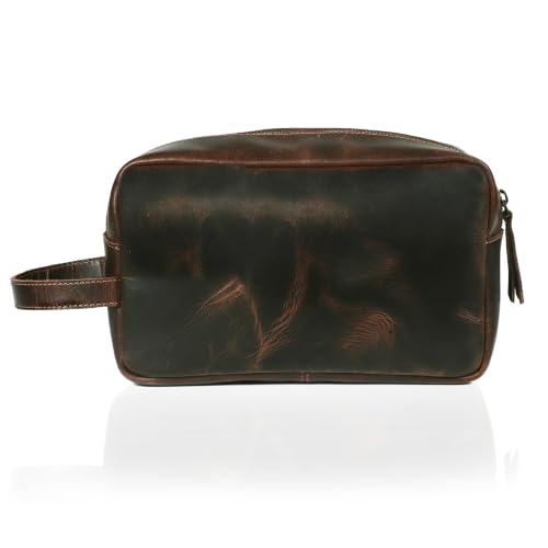 CREATIVE LEATHER ART Leather Dopp Kit for Men, Vintage Brown Toiletry Bag, Shaving Travel Organizer Pouch