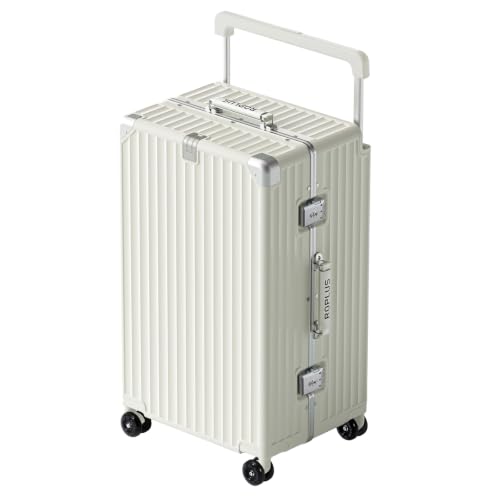 ROPLUS Aluminium Frame Checked-Luggage with Smooth Jelly Wheels, Hardside Zipperless Rolling Suitcase with TSA Lock (Pure White, 28-Inch) - color: White, size: 28 inch