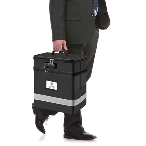 Fireproof File Box with Lock, 2 Layer Document Organizer, Black - color: Black, size: 12.2"x6"x12.2"(M-2 Layer)