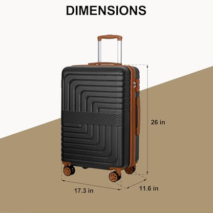 Romswi 26" Medium Checked Luggage,Checked-Medium Hardshell Suitcase with Double Spinner Wheels, Lightweight Large Hardshell Suitcase with TSA Lock,YKK Zipper, Scratch-Resistant Black - color: Black, size: 26 Inch