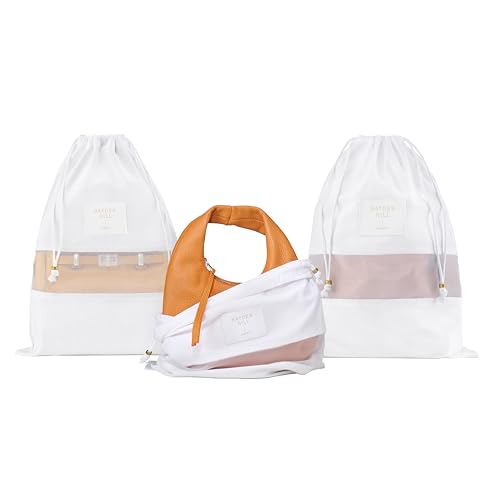 Hayden Hill Luxury Organic Cotton Dust Bags for Handbags Small 3 Pack | 15" Purse Storage, Protects From Dust & Light, Drawstring Closure, Shoe Dust Bags, Bag Cover, Certified Carbon Neutral - size: Small (11.5" W × 15" H)