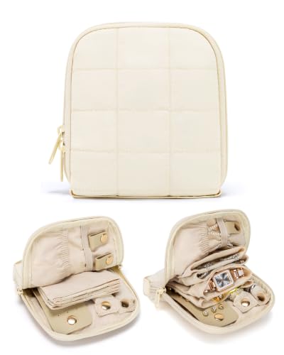 Travel Jewelry Case with Necklace Holder, Earring and Ring Organizer, Beige - color: Beige