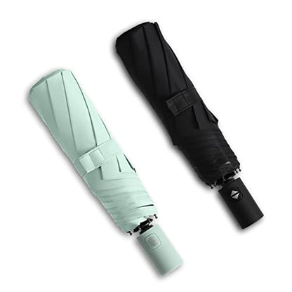 BAODINI Small UV Protection Travel Umbrella Compact for Rain and Sun UPF 50+ Windproof Portable 42 inch Umbrella for Women and Men - color: G-2 Pack Light Green & Black