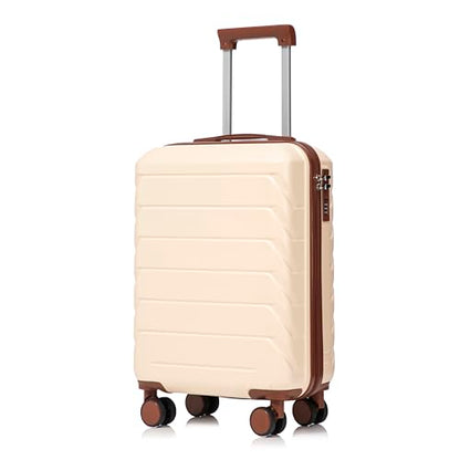20 Inch ABS Hard Shell Travel Checked Luggage With Combination Lock, Beige - color: Beige, size: 20 Inch