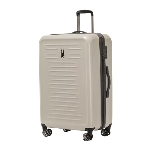 Spyder Rails Expandable Hardside Upright Suitcase with 360° Spinner Wheels, TSA Approved Lock (Oatmeal, Large Checked) - color: Oatmeal, size: Large Checked