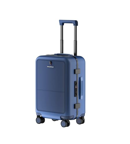 feilario Front Opening Hardside Spinner Suitcase with Laptop Compartment, TSA Lock, Cup Holder, Side Hook and Braking Wheels (Mist Blue (zipper closure), 20in) - color: Mist Blue (zipper closure)