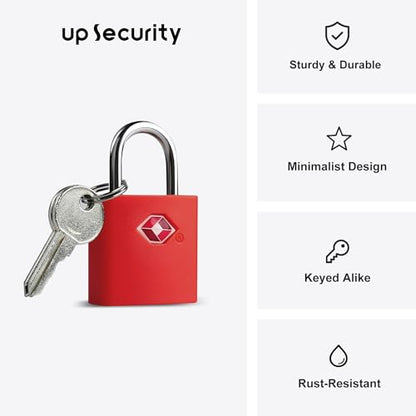 Luggage Locks TSA Approved, Small Padlock with Key, 4 Pack - color: Red