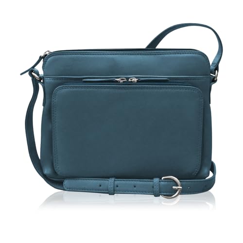 ili New York womens Leather Shoulder Handbag W/Side Organize - color: Jeans Blue, size: Large