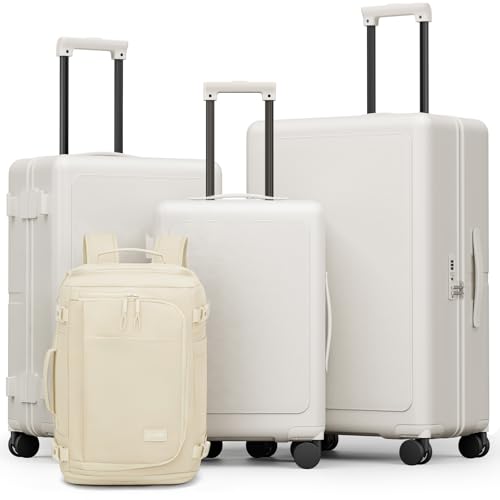 Joyway 4-Piece Hardside Luggage Set with Backpack, 20 24 28 Inch, White | ABS+PC Hardshell, TSA lock, 360 Spinner Wheels, Lightweight Pressure-resistant, Expandable Multi-function Travel Bag - color: White, size: 4-Piece Set (20/24/28/BP)