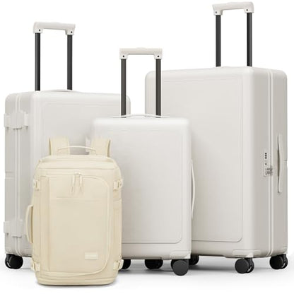 Joyway 4-Piece Hardside Luggage Set with Backpack, 20 24 28 Inch, White | ABS+PC Hardshell, TSA lock, 360 Spinner Wheels, Lightweight Pressure-resistant, Expandable Multi-function Travel Bag - color: White, size: 4-Piece Set (20/24/28/BP)