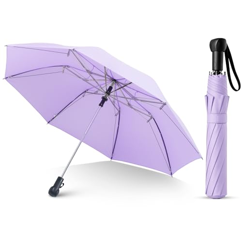 Collapsible Windproof Umbrella Travel - 42inch Auto Open & Manual Close - color: 03.Lilac