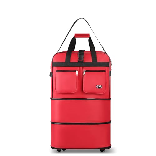 30'' Expandable Rolling Duffel Bag Suitcases w/Wheels,Foldable Luggage Bag - color: Red, size: 30"