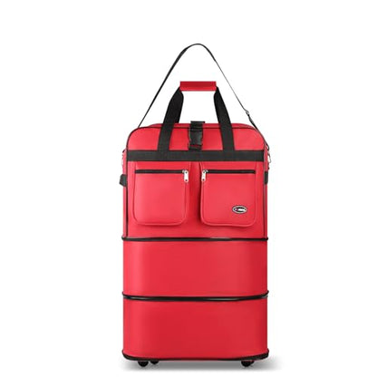 30'' Expandable Rolling Duffel Bag Suitcases w/Wheels,Foldable Luggage Bag - color: Red, size: 30"