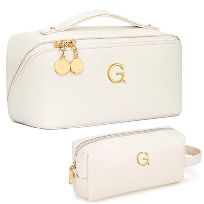 KKXIU Initial Makeup Bag for Women, Personalized Gifts for Women - color: Beige, style: G