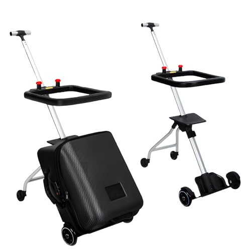 Children's Ride-On Suitcase,20" Kids Ride-On luggage with Child Seat,Detachable 2-in-1 Case & Baby Stroller, Travel Student Trolley Boarding Toy Box,Black
