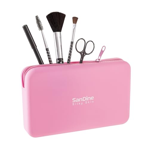 Silicone Makeup Bag – Makeup Brush Holder – Waterproof Cosmetic Pouch for Women – Soft Silicone Travel Toiletry Organizer – Compact Makeup Bag Case by Sandine (Pink) - color: Pink
