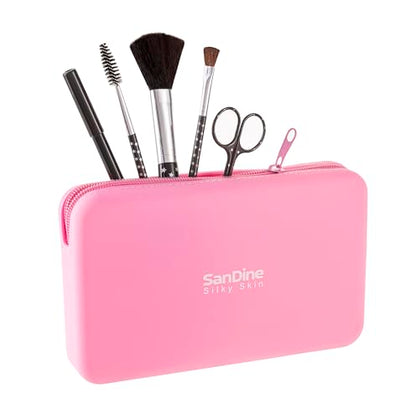 Silicone Makeup Bag – Makeup Brush Holder – Waterproof Cosmetic Pouch for Women – Soft Silicone Travel Toiletry Organizer – Compact Makeup Bag Case by Sandine (Pink) - color: Pink