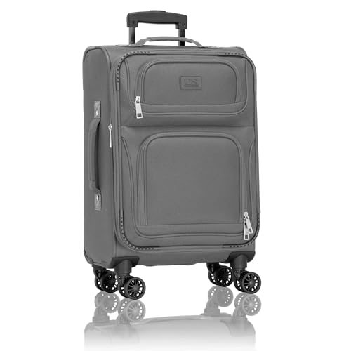 U.S. Traveler Rio Lightweight Softside Rolling Carry-on Suitcase, 4-Wheel Single, Light Gray - color: Light Gray, size: 22"