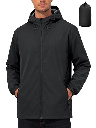 UIQUR Mens Raincoat Waterproof Rain Jacket - color: Black, size: X-Large