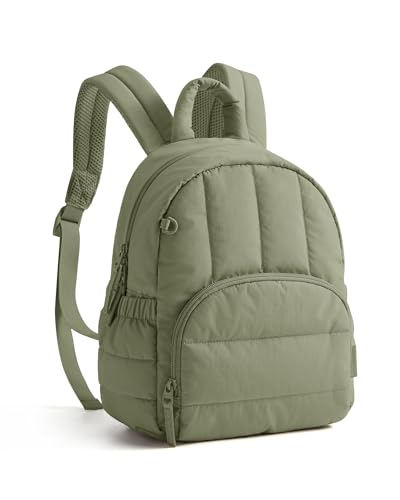 BAGSMART Mini Backpack for Women, Lightweight Puffer Backpack Purse, Quilted Casual Daypack, Water-Resistant Bookbag - color: Olive Green