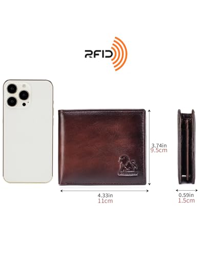 Men's Cowhide Leather RFID Wallet, Slim Bifold (Dark brown) - color: Dark brown