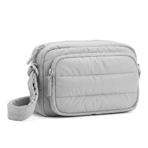 Crossbody Bag for Women, Multi Pockets Puffer Small Shoulder Handbag with RFID Blocking for Travel - color: Light Gray