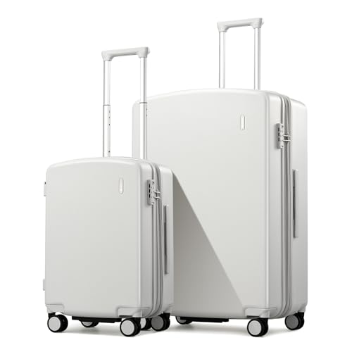 Hanke Expandable Luggage Sets 2 Piece, 20 and 28 Inch Hard Shell Suitcase - color: Smoke White, size: 20+28 Inch EXT