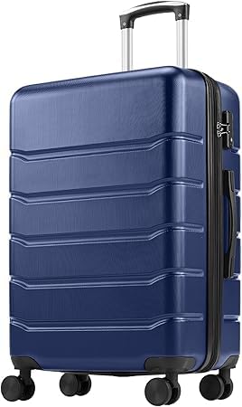 24 Inch Hardside Checked Luggage, Expandable Suitcase with Spinner Wheels, Lightweight Durable Hard Shell Luggage with TSA Lock,Black - color: Blue, size: 24IN