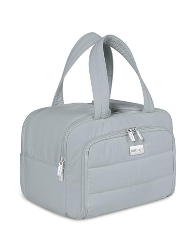 TOPDesign Travel Toiletry Bag, Puffer Makeup Organizer with Compartments - color: Light Grey
