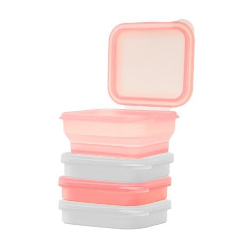 BYOB Collapsible Silicone Food Containers with Attached Lids – Reusable To-Go & Leftover Containers, Platinum Silicone, Leak-Resistant – 4 Pack (White/Pink) - color: White/Pink 4-Pack