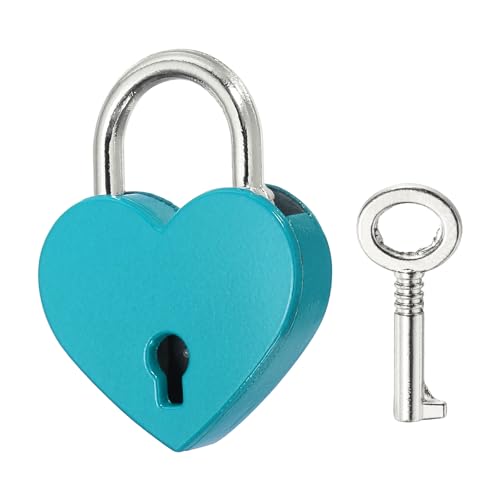 PATIKIL Mini Heart Lock w/Key 1.2x1.5 Heart Shaped Padlock Blue - color: Blue, size: 1.2"x1.5"