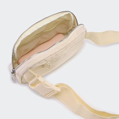 Pander Unisex Belt Bag Fanny Pack for Women with Adjustable Strap, Small Waist Pouch for Workout Running Traveling Hiking - color: Natural