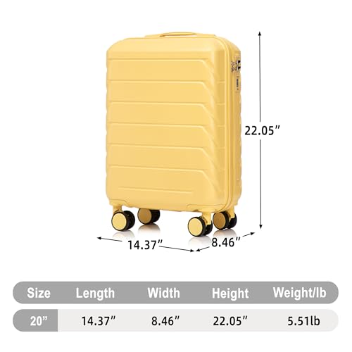 GDFStudio 20" ABS Hardshell Checked Luggage, Medium Capacity Travel Suitcase with Scratch Resistant Surface, 360° Silent Spinner Wheels, Combination Lock, Telescopic Handle and Side Hooks, Yellow - color: Yellow, size: 20In
