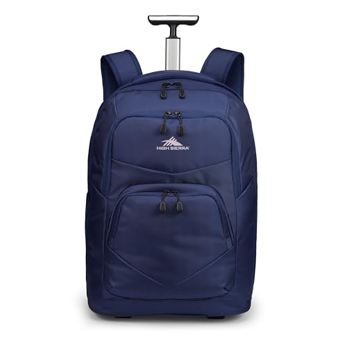 High Sierra Freewheel Pro Wheeled Laptop Backpack Bookbag for Travel or Work with Rotating Handle and Padded Laptop Sleeve, True Navy
