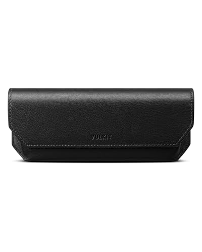 VULKIT Genuine Leather Glasses Case, Magnetic Closure Sunglasses Case, Eye Glasses Cases for Men & Women Spectacle Cases - color: Classic Black