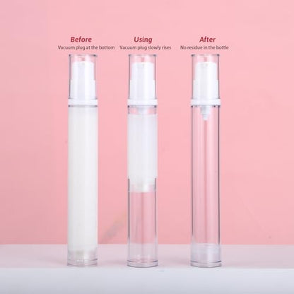 12pcs Airless Travel Pump Bottle, Mini Spray Bottle Refillable Clear Travel Pump Bottles Plastic Press Lotion Travels Container for Lotion Foundation Perfume DIY Creams(5ml 10ml 15ml)