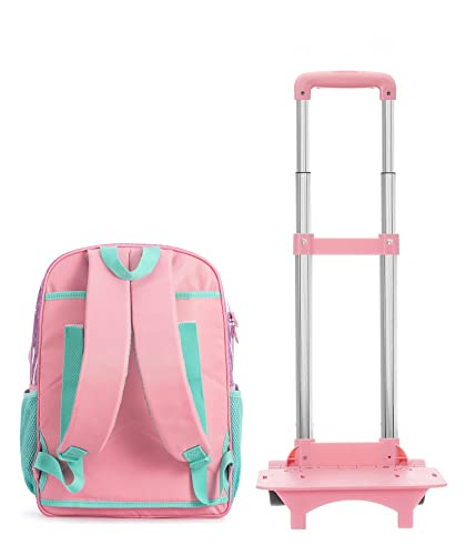 Meetbelify Girls Rolling Backpack Sequin Rolling Backpacks with Wheels for Girls for Elementary School Bag - color: Pink Star