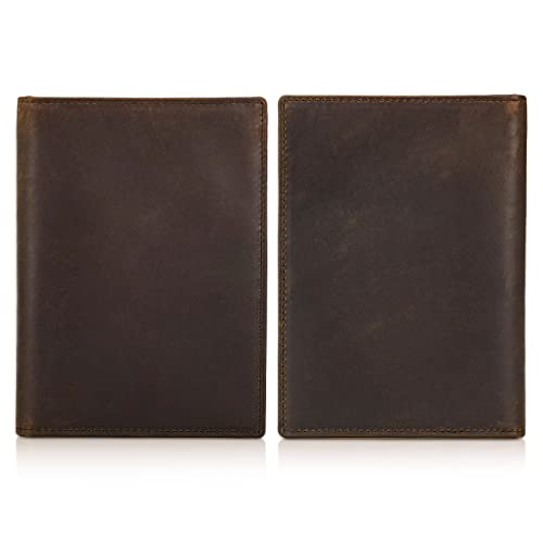 Polare Leather Passport Holder RFID Blocking Travel Bifold Wallet - color: Dark Brown
