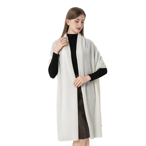 100% Cashmere Wrap Warm Soft Knitted Scarf Stole for Women Airplane Travel Blanket 87x28 in Extra Large Pashmina - color: Ivory White