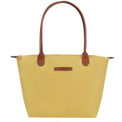 Waterproof Nylon Tote bag for Women Lightweight Designer Handbag with Zipper Stylish and Durable Purse - color: Mustard, size: Medium