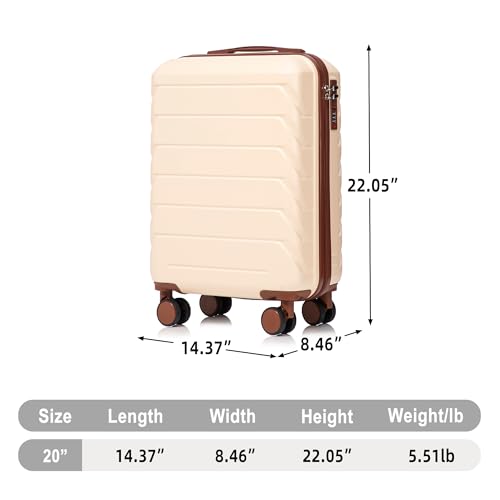 20 Inch ABS Hard Shell Travel Checked Luggage With Combination Lock, Beige - color: Beige, size: 20 Inch
