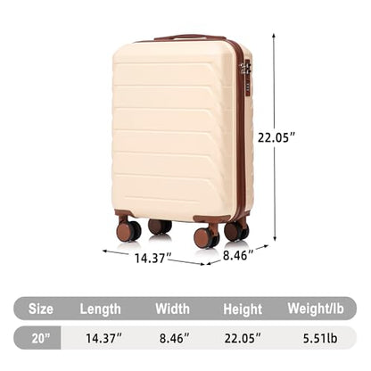 20 Inch ABS Hard Shell Travel Checked Luggage With Combination Lock, Beige - color: Beige, size: 20 Inch