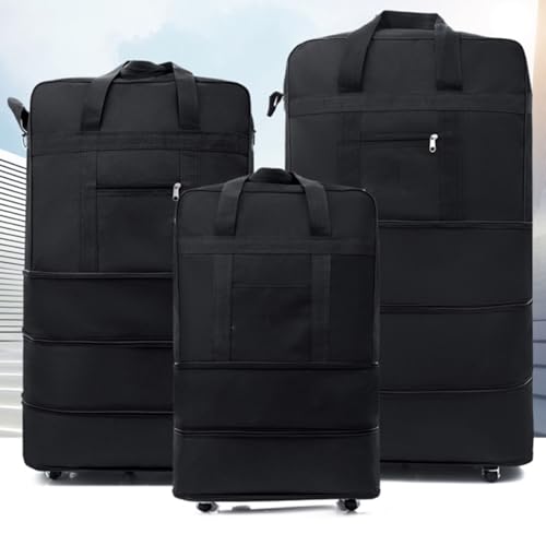 42 Inch Expandable Suitcase with Wheels, Waterproof Large Duffel Bag with 5 Silent Wheels & TSA Lock, Lightweight Collapsible Rolling Travel Bag with 2 Packing Straps, Wheeled Luggage for Air Travel - size: L - 5-Wheels with Lock & Starps