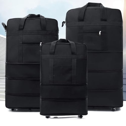32 Inch Expandable Suitcase with Wheels, Waterproof Large Duffel Bag with 5 Silent Wheels & TSA Lock, Lightweight Collapsible Rolling Travel Bag with 2 Packing Straps, Wheeled Luggage for Air Travel - size: M - 5-Wheels with Lock & Starps