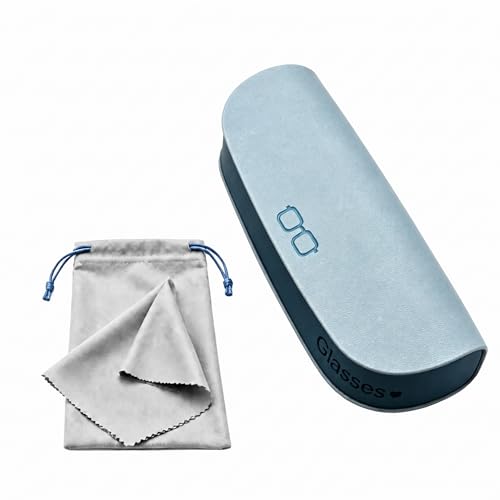 Glasses Case hard shell,3-in-1 Sunglasses Case & Eyeglass Case with Cleaning Cloth & Storage Pouch - color: Light Blue, size: Medium
